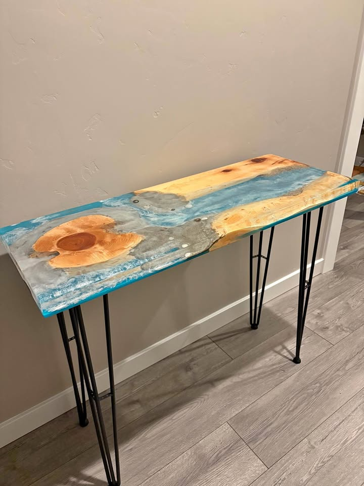 Beach-themed epoxy river foyer table